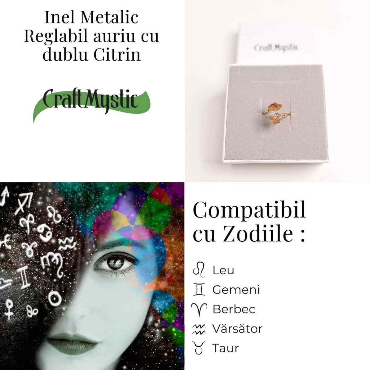 Inel reglabil cu dublu Citrin – Abundenta si energie pozitiva