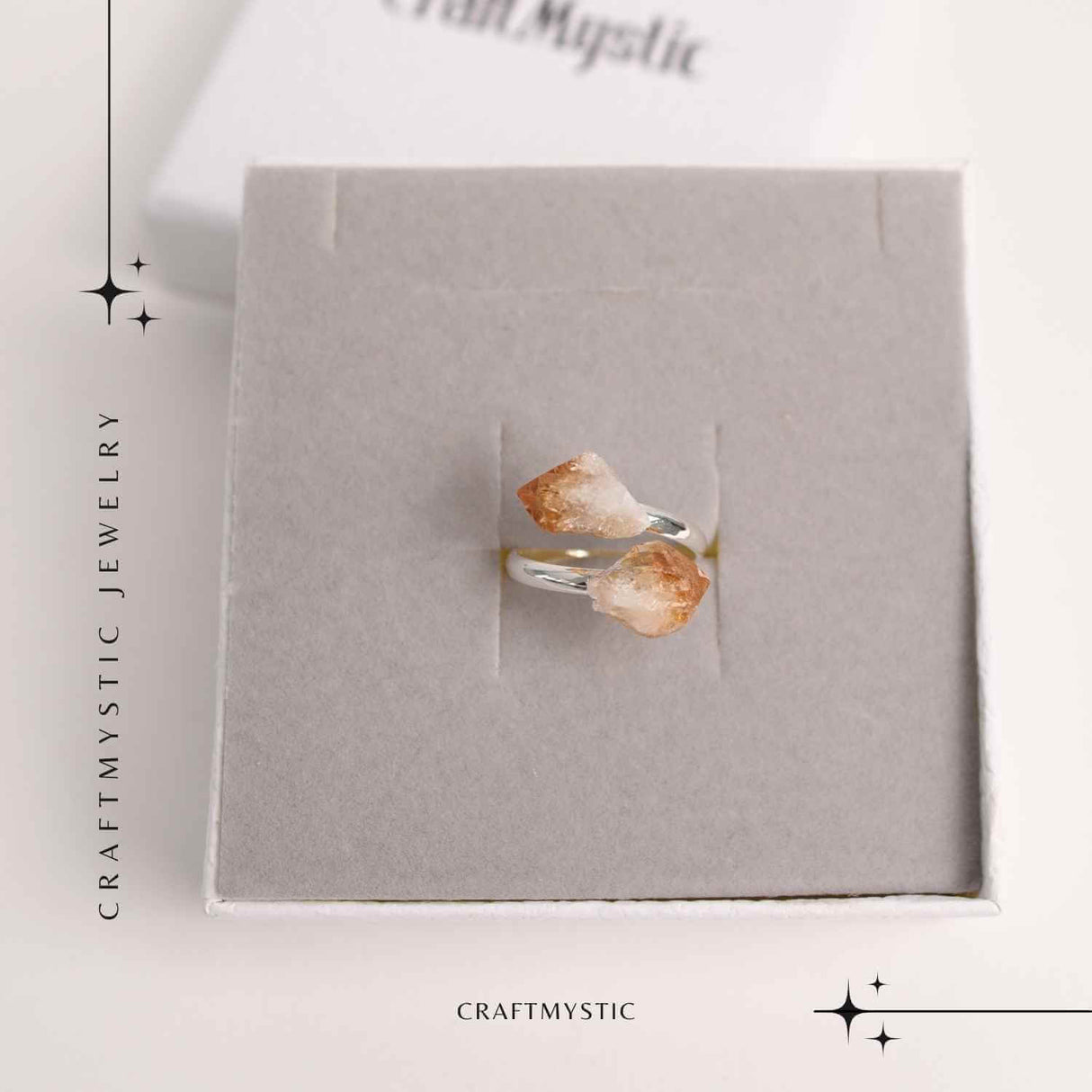 Inel Argintiu Reglabil cu Dublu Citrin