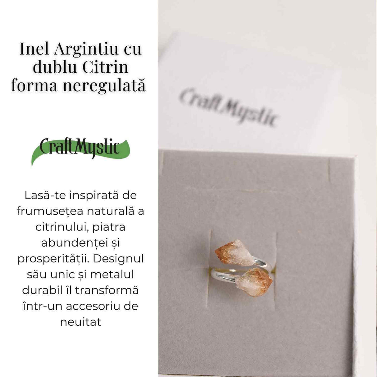 Inel Argintiu Reglabil cu Dublu Citrin