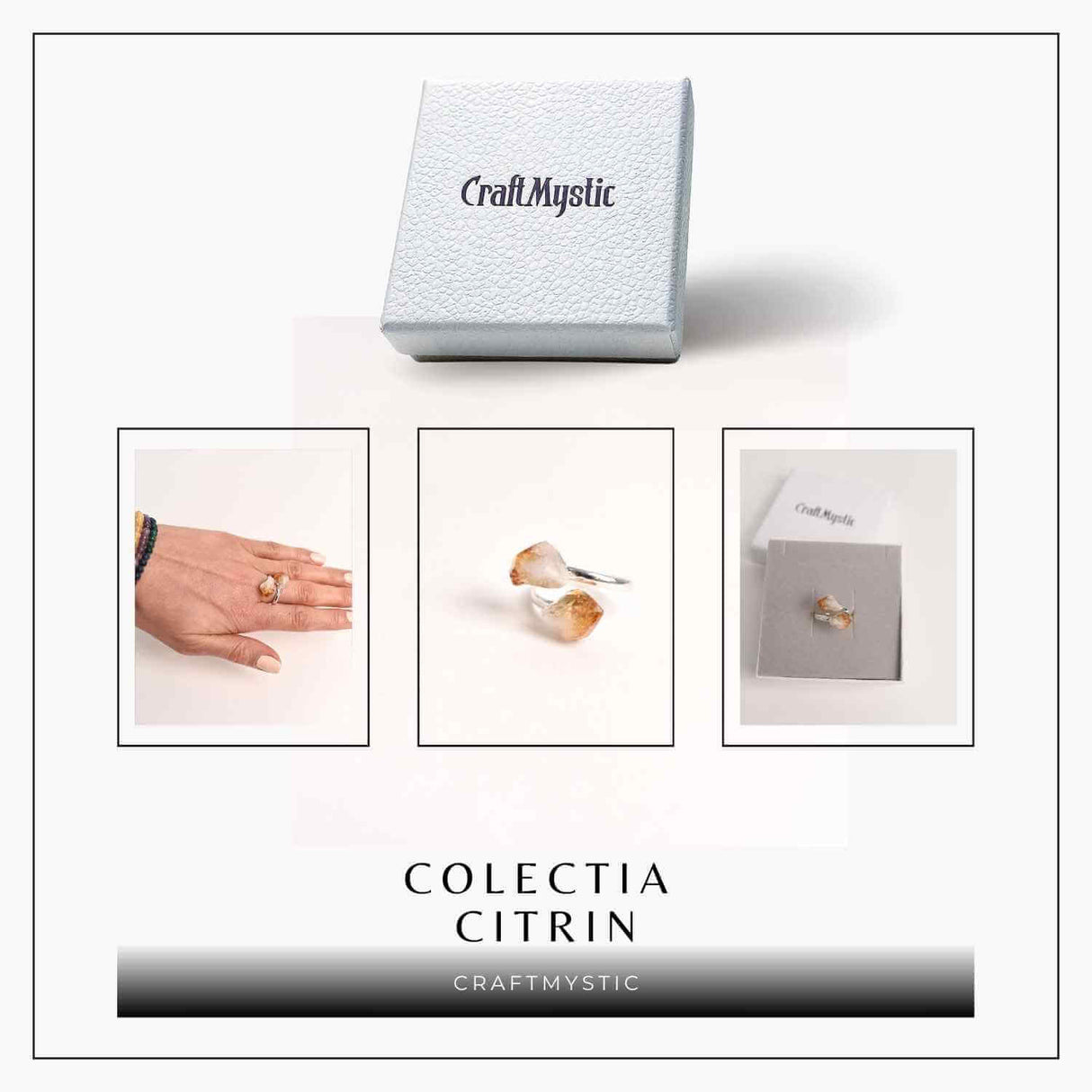 Inel Argintiu Reglabil cu Dublu Citrin