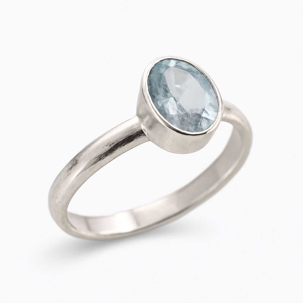 Inel Reglabil din Argint 925 cu Piatra Naturala de Acvamarin