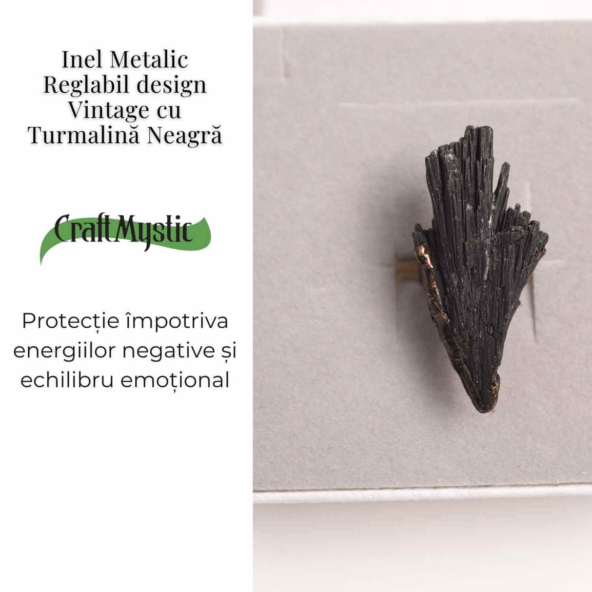 Inel Reglabil Vintage cu Turmalina Neagra aripa – Protectie si echilibru energetic