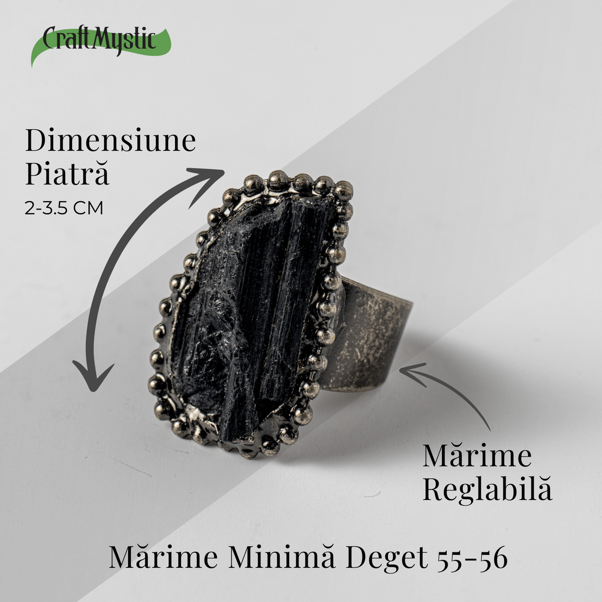 Inel Reglabil Vintage cu Turmalina Neagra – Protectie Energetica