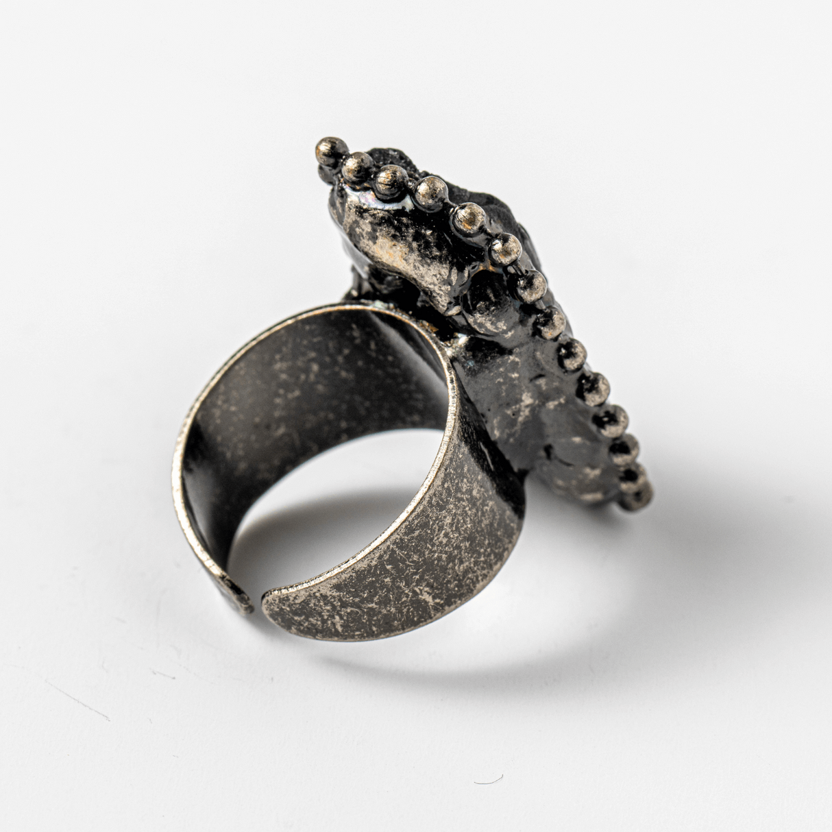 Inel Reglabil Vintage cu Turmalina Neagra – Protectie Energetica