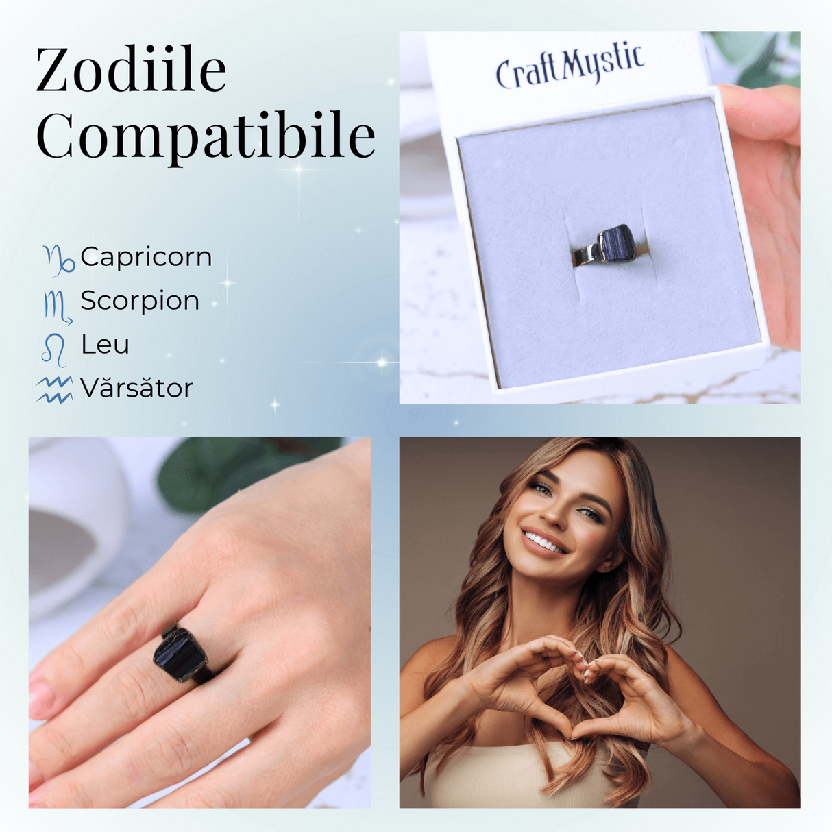 Inel vintage ajustabil cu Turmalina Neagra, pentru protectie si echilibru energetic