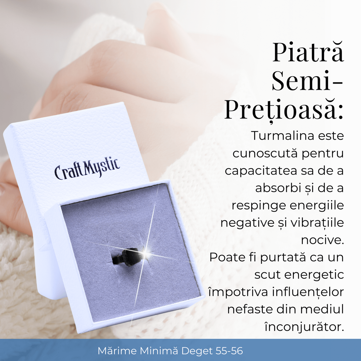 Inel vintage ajustabil cu Turmalina Neagra, pentru protectie si echilibru energetic