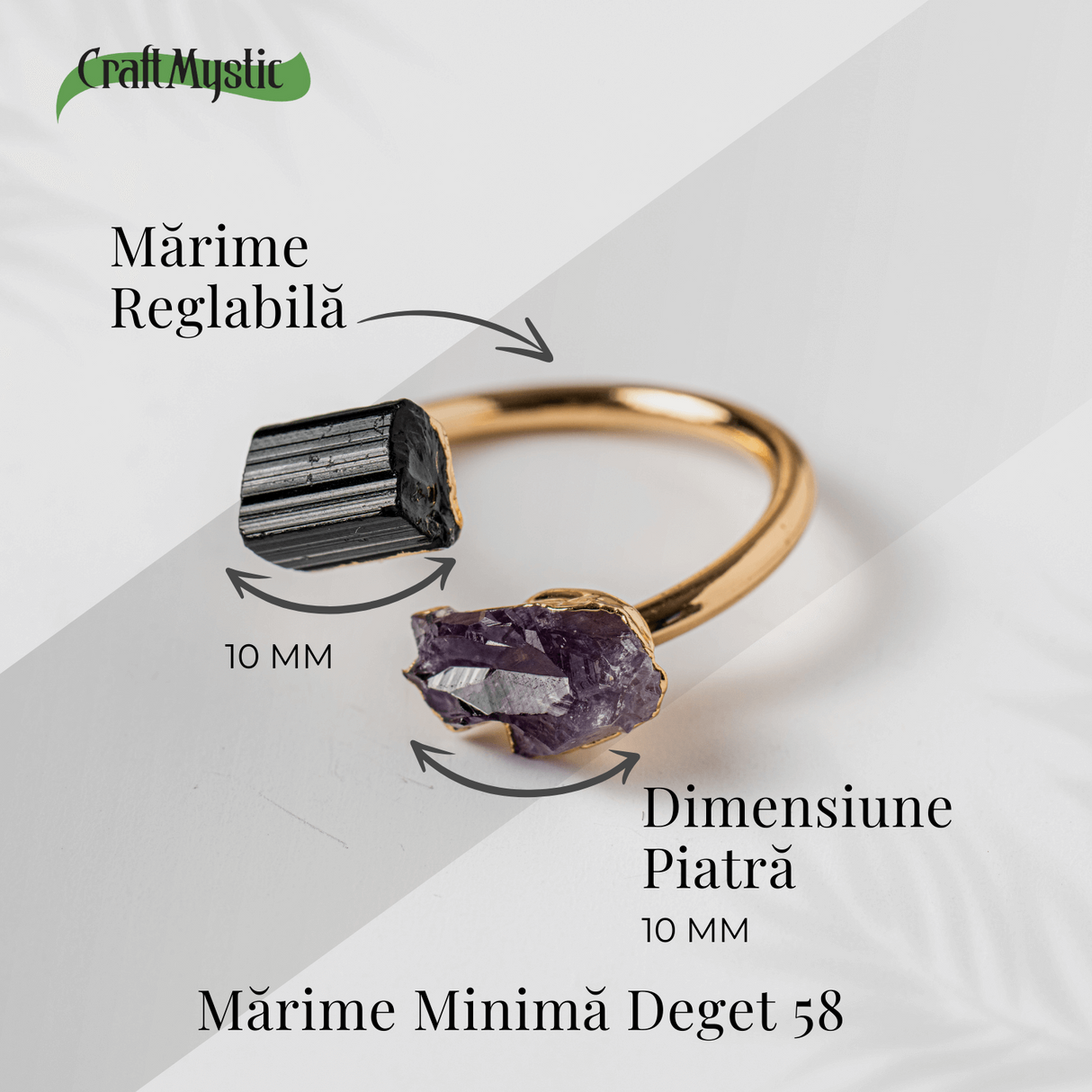 Inel reglabil cu Ametist si Turmalina – Echilibru si Energie Pozitiva