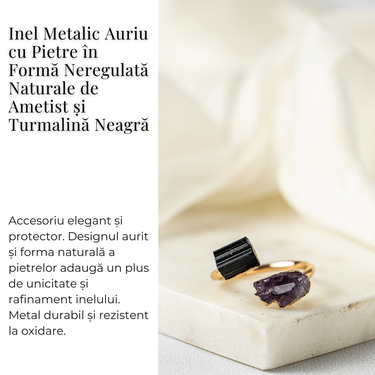 Inel reglabil cu Ametist si Turmalina – Echilibru si Energie Pozitiva
