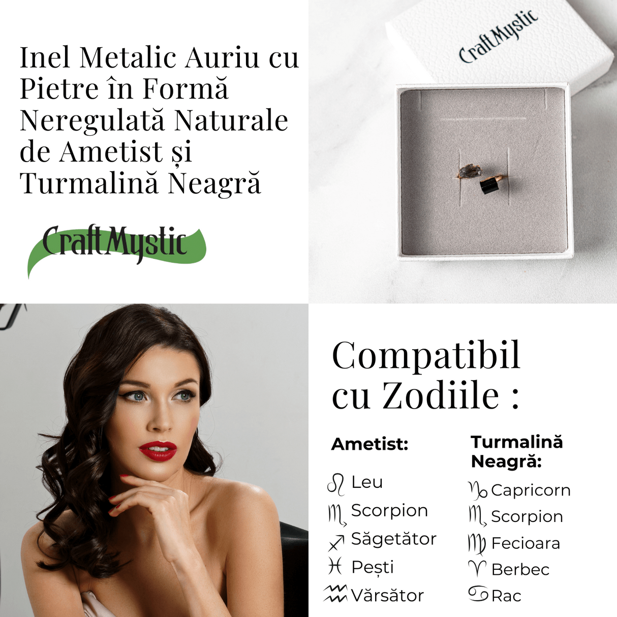 Inel reglabil cu Ametist si Turmalina – Echilibru si Energie Pozitiva