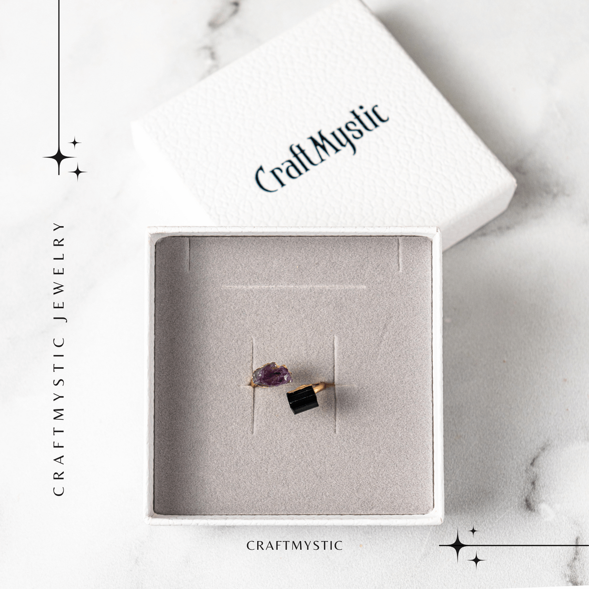 Inel reglabil cu Ametist si Turmalina – Echilibru si Energie Pozitiva