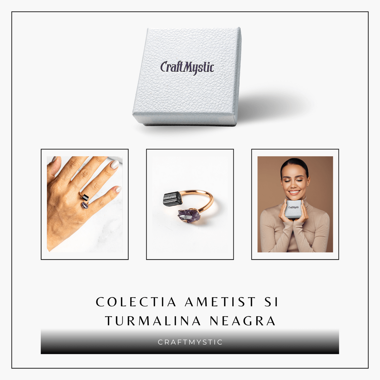 Inel reglabil cu Ametist si Turmalina – Echilibru si Energie Pozitiva