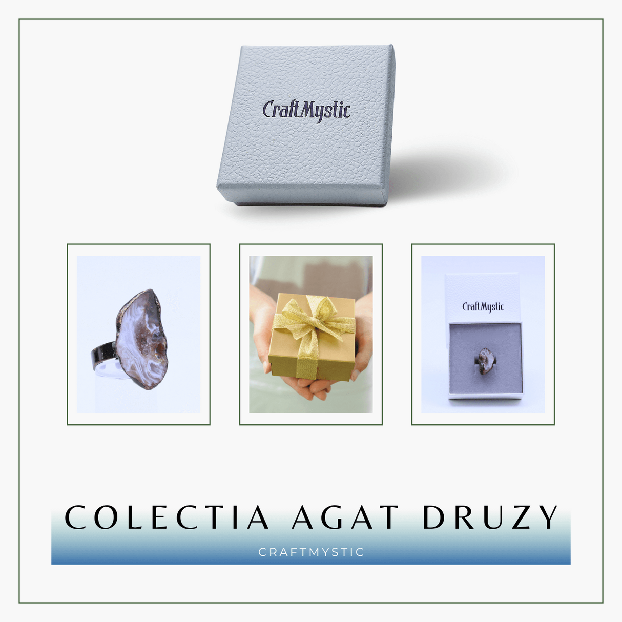 Inel vintage ajustabil cu Agat Druzy natural, pentru echilibru si protectie