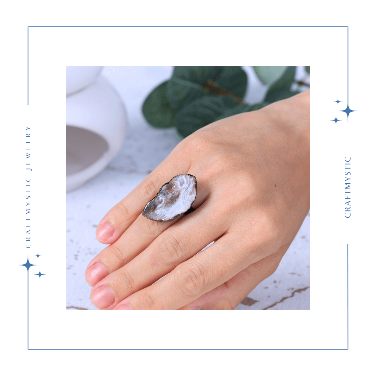 Inel vintage ajustabil cu Agat Druzy natural, pentru echilibru si protectie