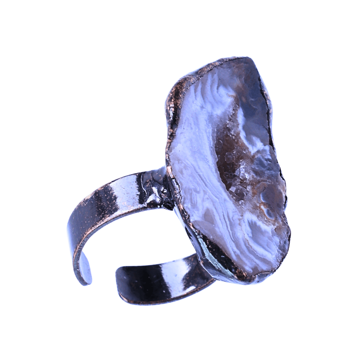 Inel vintage ajustabil cu Agat Druzy natural, pentru echilibru si protectie