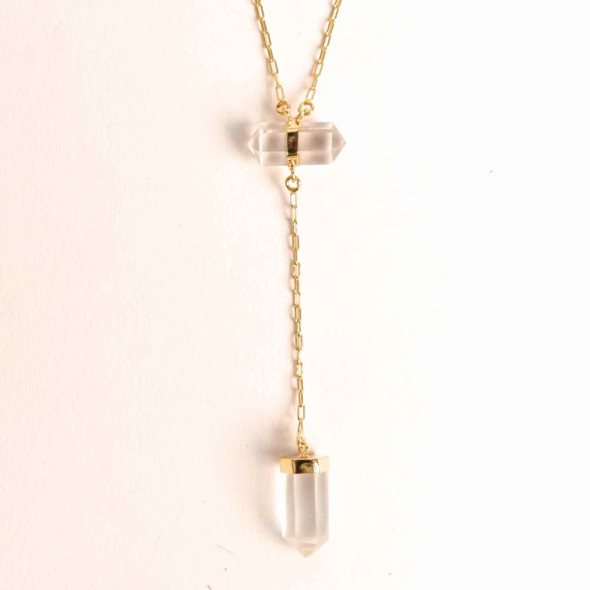 Colier Turnulet din Dublu Cuart de Stanca – Claritate Mentala si Protectie Energetica – Argint 925 Placat cu Aur 18K