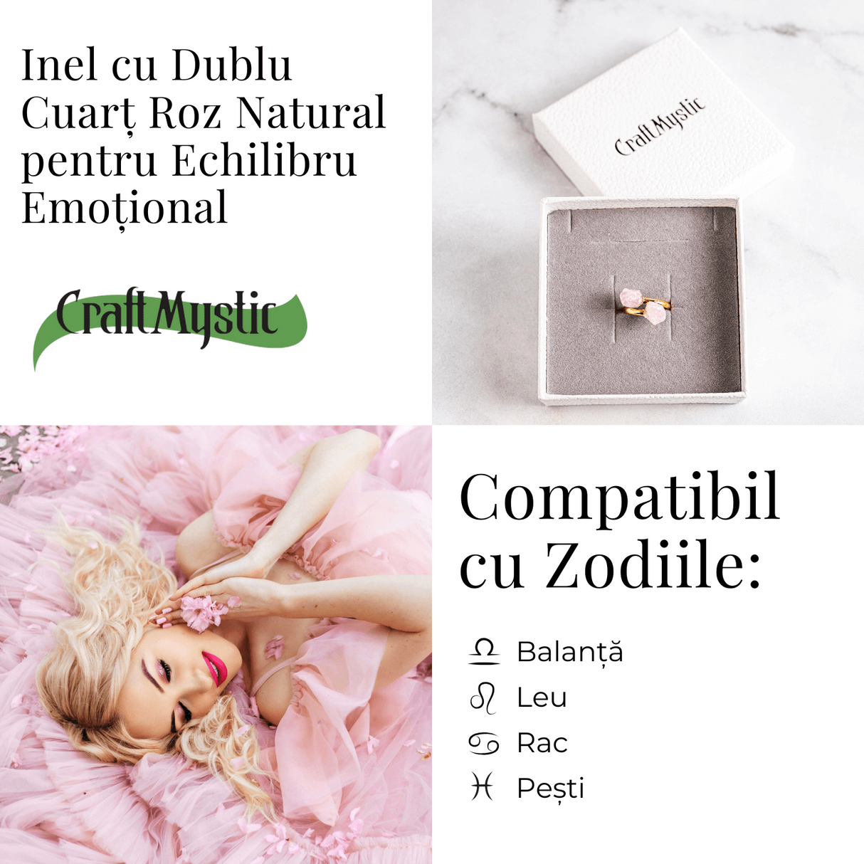 Inelul iubirii – Dublu Cuart roz natural pentru armonie si echilibru emotional
