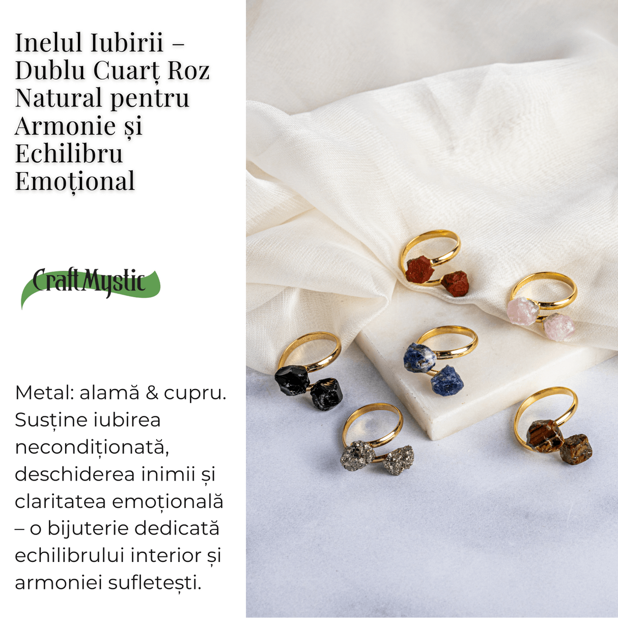 Inelul iubirii – Dublu Cuart roz natural pentru armonie si echilibru emotional