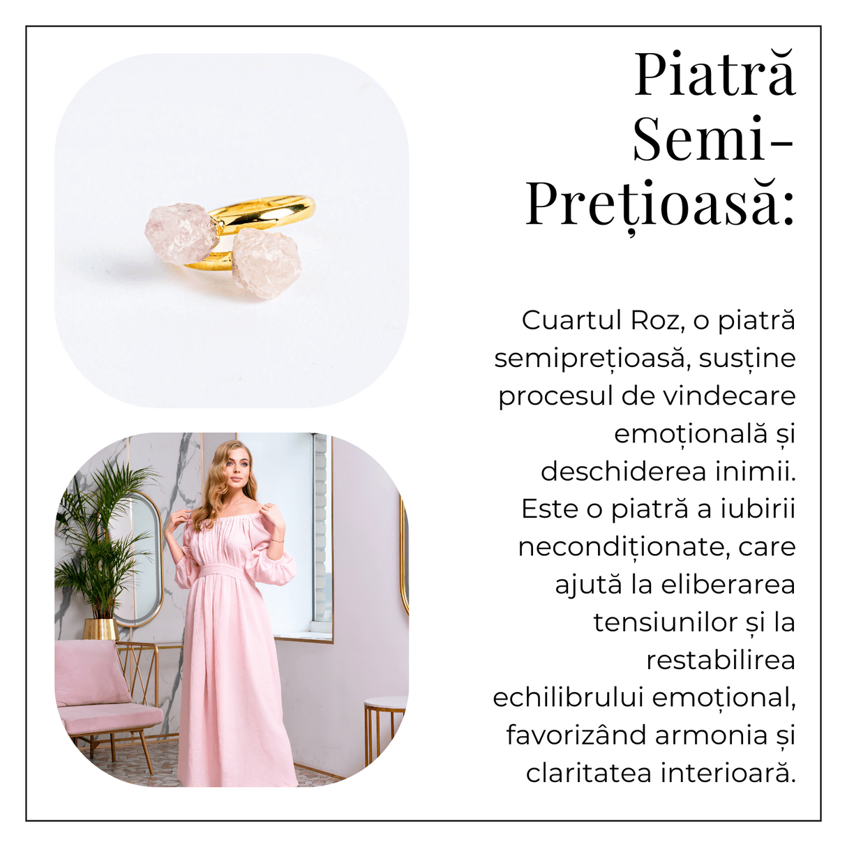 Inelul iubirii – Dublu Cuart roz natural pentru armonie si echilibru emotional