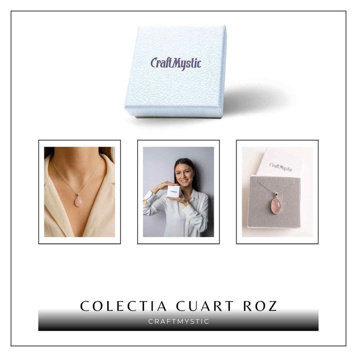 Colier montura argint 925 cu piatra naturala de Cuart Roz – Echilibru si iubire profunda