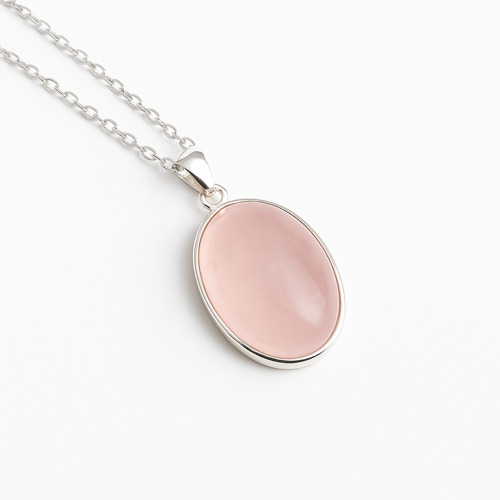 Colier cuart roz oval argint 925 – Vindecare emotionala