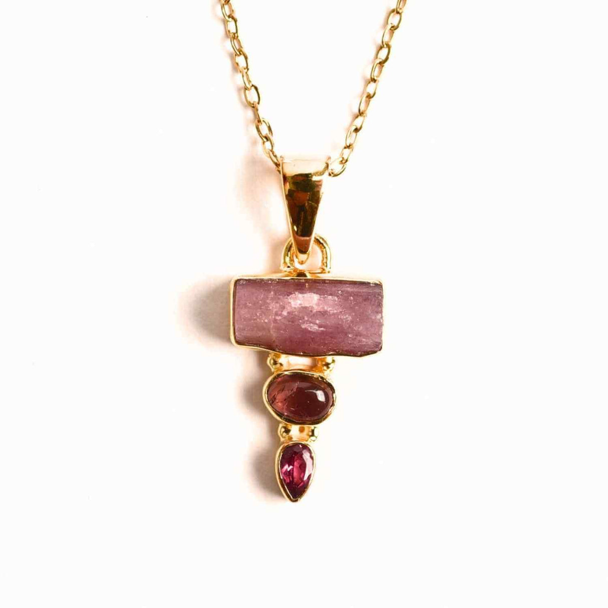 Iubire si Armonie Interioara – Colier inox si pandantiv argint 925 placat cu aur de18k si Triplu Turmalina Roz