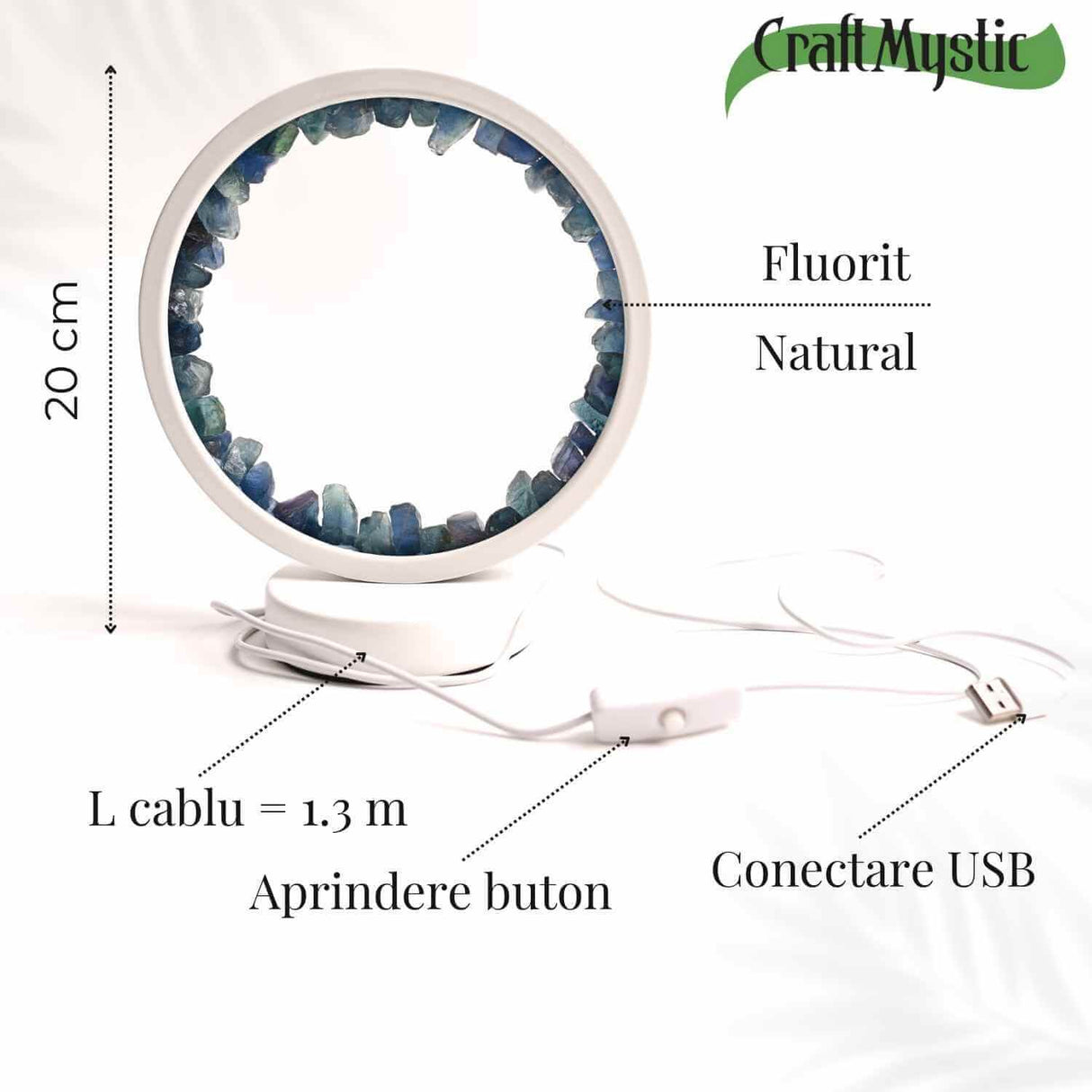 Lampa de noapte rotunda cu cristale fluorit – Echilibru si calm pentru orice camera