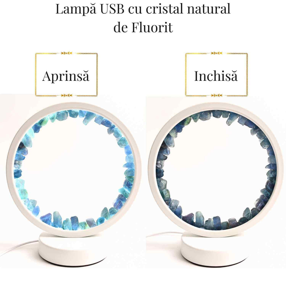 Lampa de noapte rotunda cu cristale fluorit – Echilibru si calm pentru orice camera