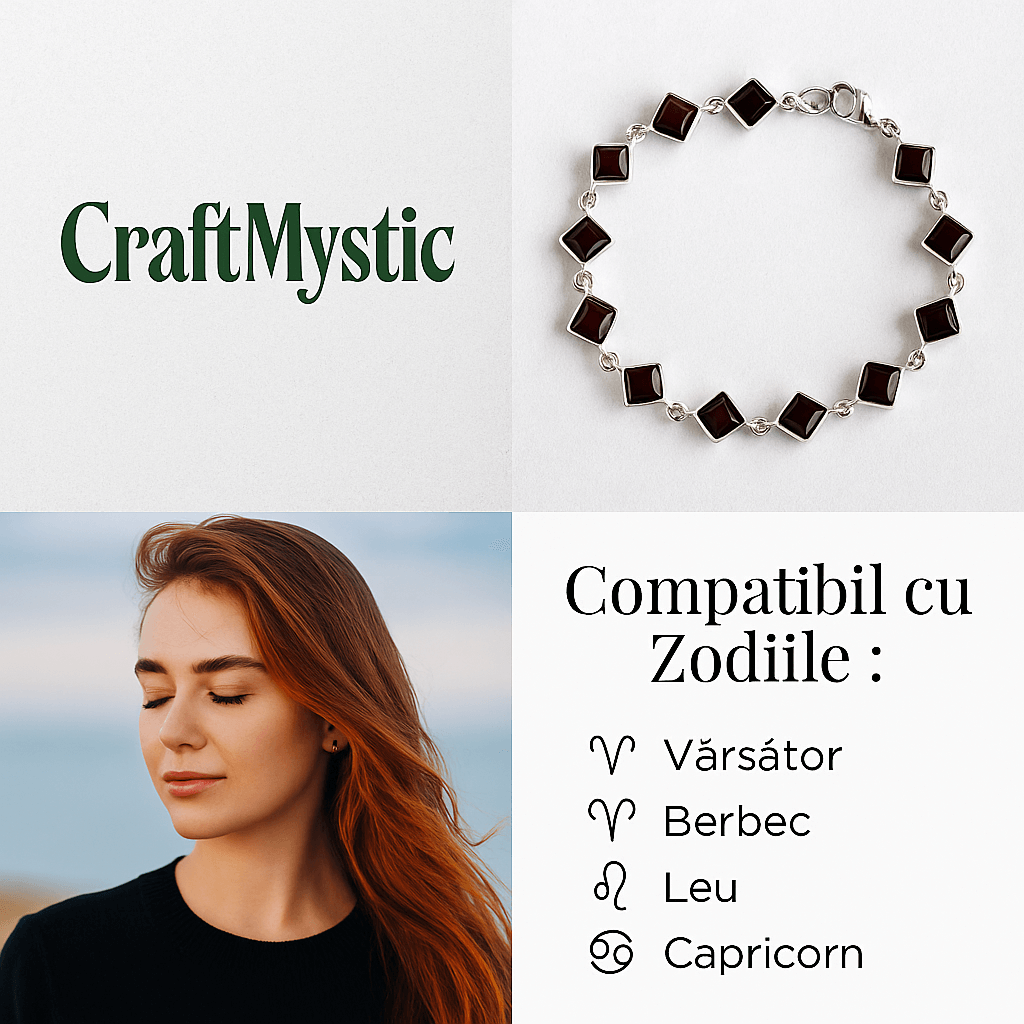 Bratara montura argint 925 cu chihlimbar rosu inchis – Geometrie si rafinament natural