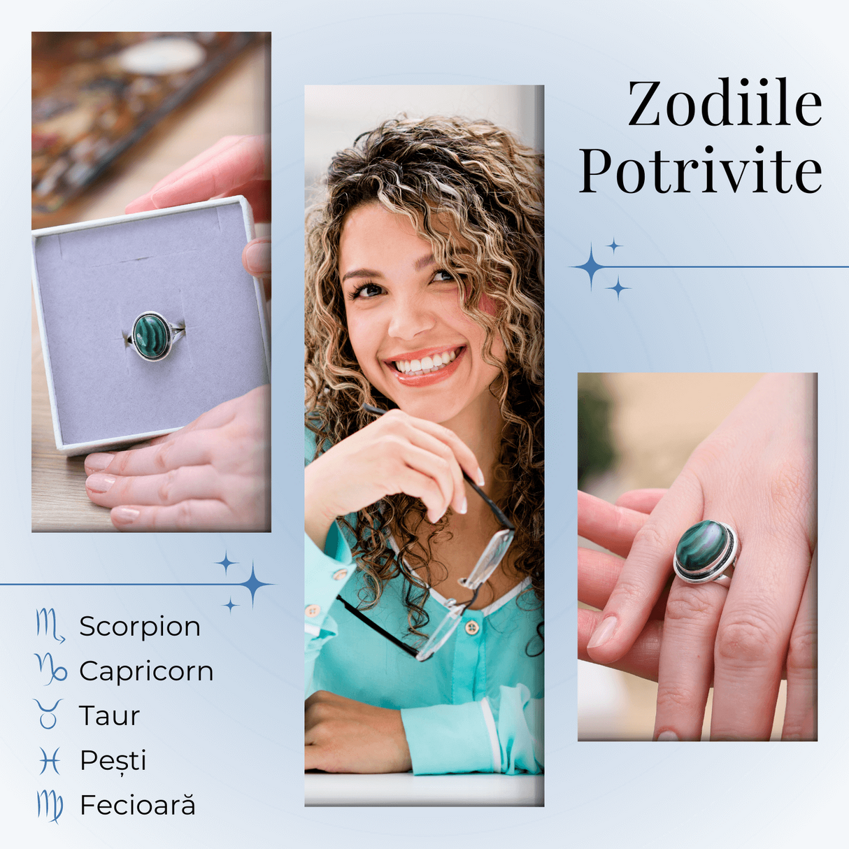 Inel Ajustabil Argintiu cu Malachit Natural