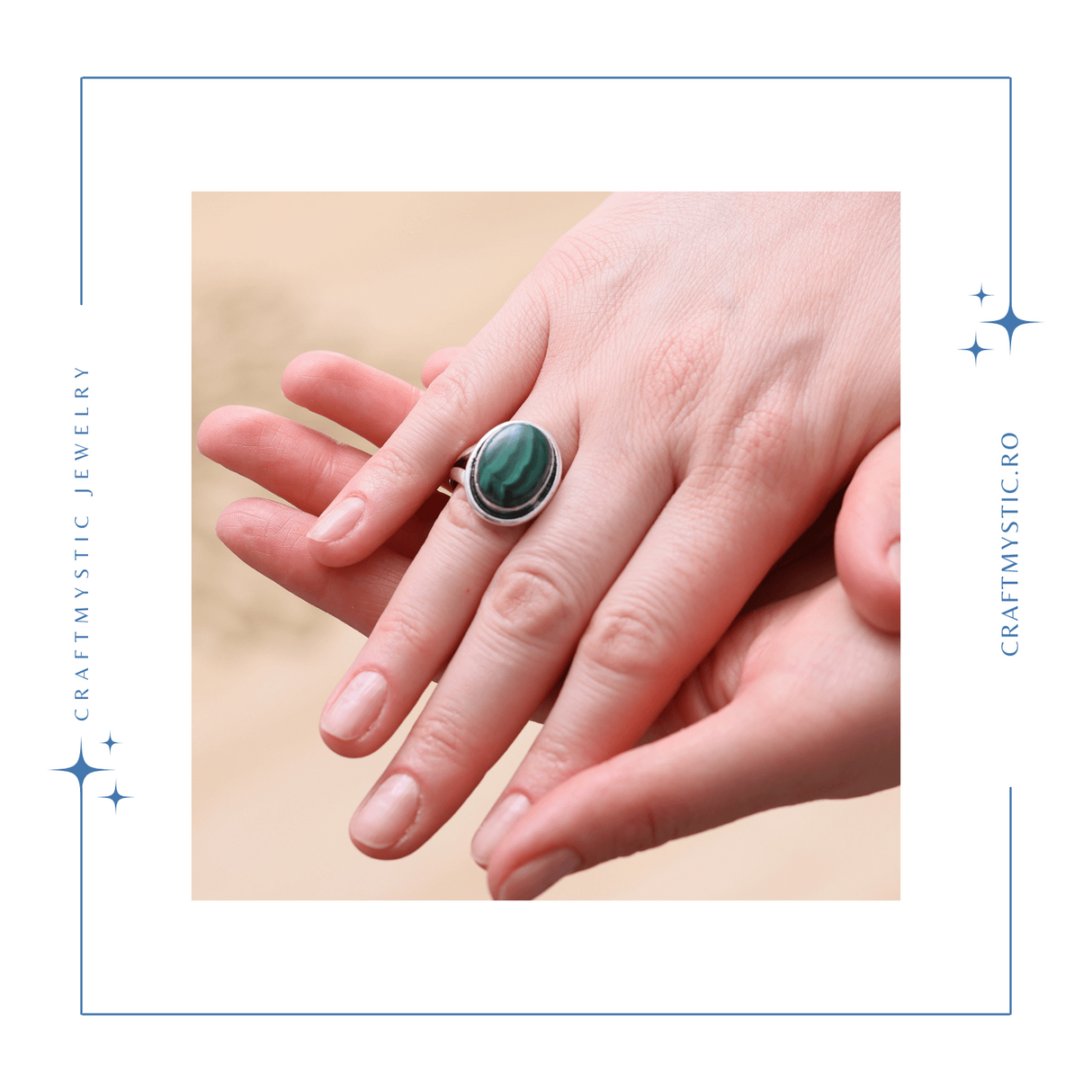 Inel Ajustabil Argintiu cu Malachit Natural