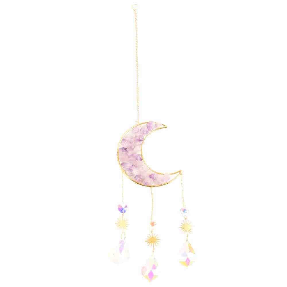 Ornament de agatat Suncatcher sub forma de semiluna cu cristal Ametist decoratiune feng shui pentru casa, masina si birou