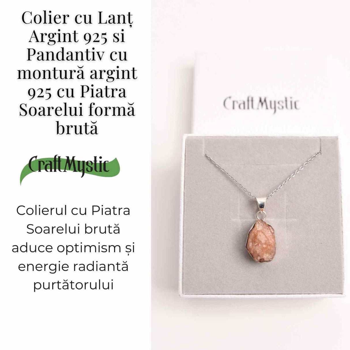 Colier Argint 925 cu Piatra Soarelui Brut - Energie Pozitiva