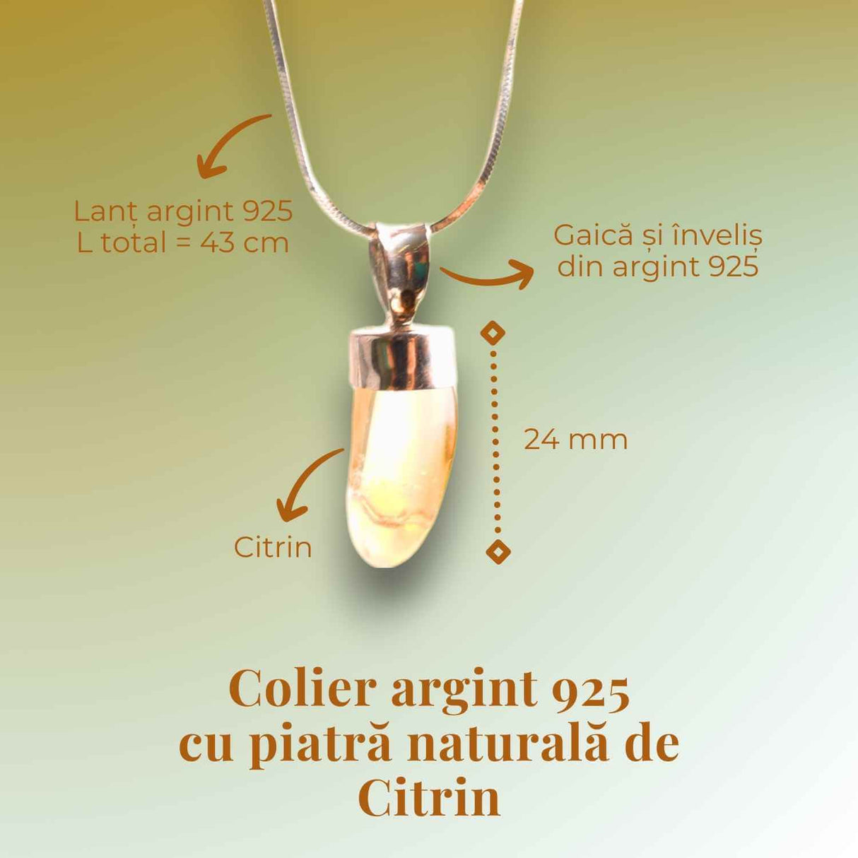 Pandantiv Argint cu Citrin - Energia si Stralucirea Naturii, 24mm