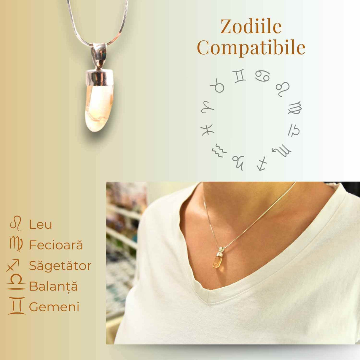 Pandantiv Argint cu Citrin - Energia si Stralucirea Naturii, 24mm