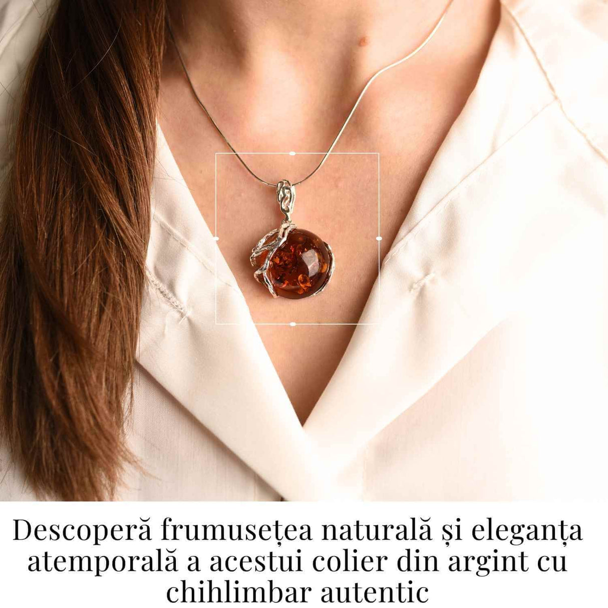 Colier argint 925 cu chihlimbar natural - design rotund elegant