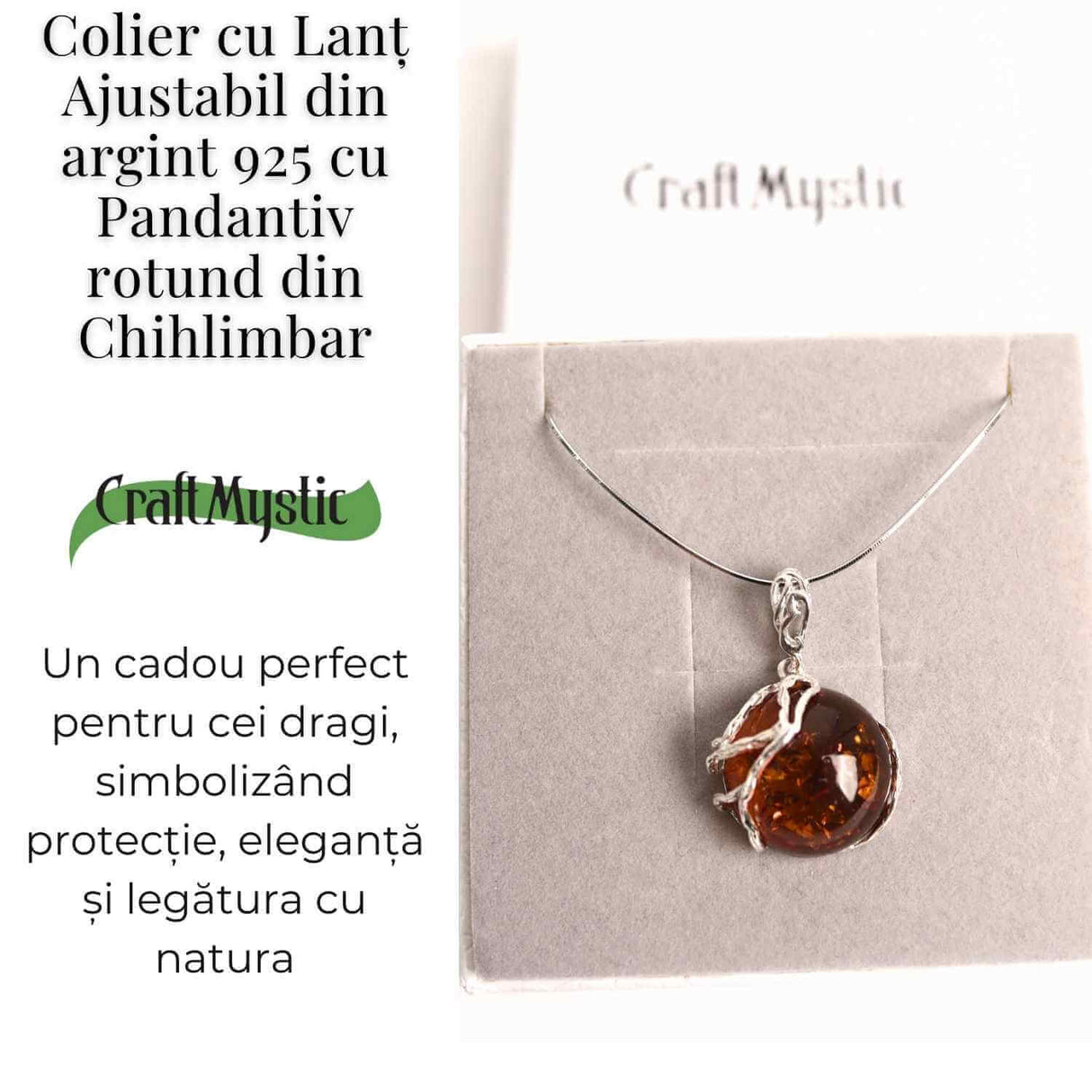 Colier argint 925 cu chihlimbar natural - design rotund elegant