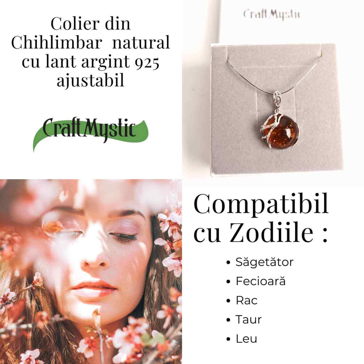 Colier argint 925 cu chihlimbar natural - design rotund elegant