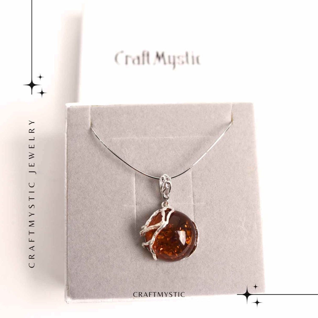 Colier argint 925 cu chihlimbar natural - design rotund elegant