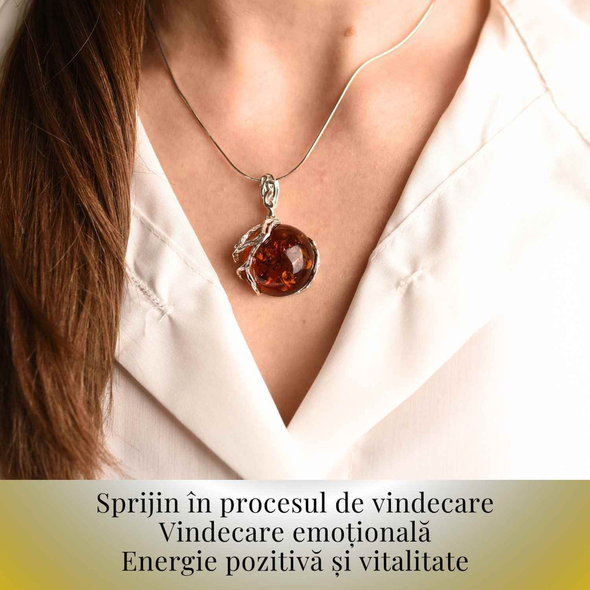 Colier argint 925 cu chihlimbar natural - design rotund elegant