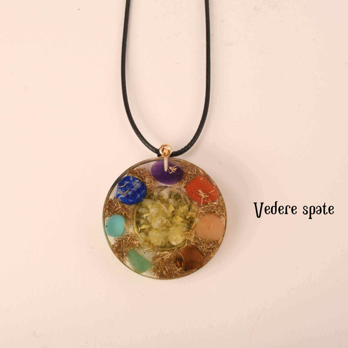 Colier cu pandantiv 35mm cu energie Orgonica cu Arborele Vietii cuprat si pietre naturale pentru cele sapte chakre