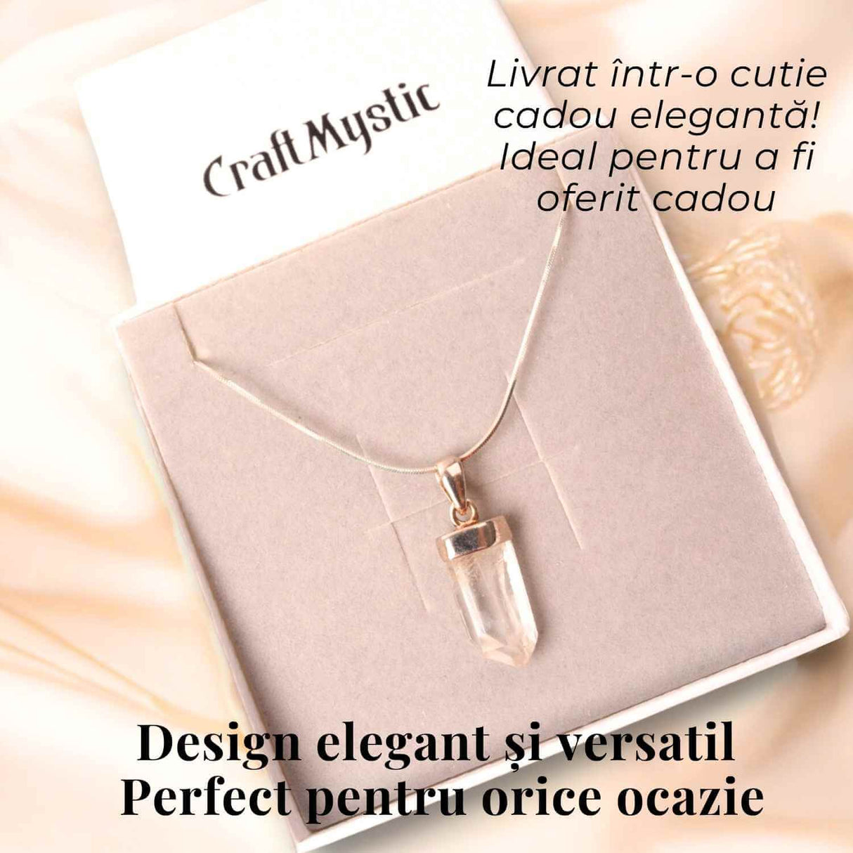 Colier argint 925 cu varf cuart lemurian natural, unic si energizant