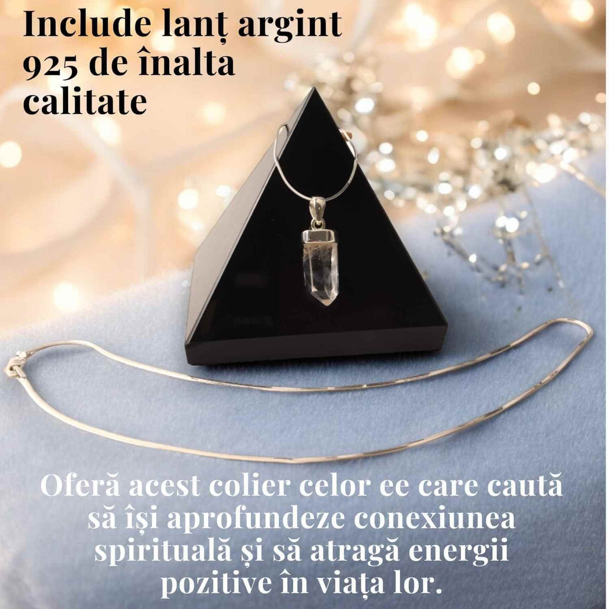 Colier argint 925 cu varf cuart lemurian natural, unic si energizant