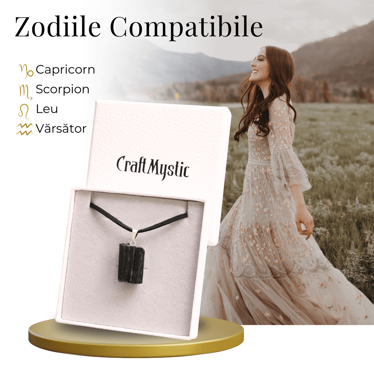 Colier Ajustabil cu Pandantiv din Turmalina Neagra Naturala 25-30mm