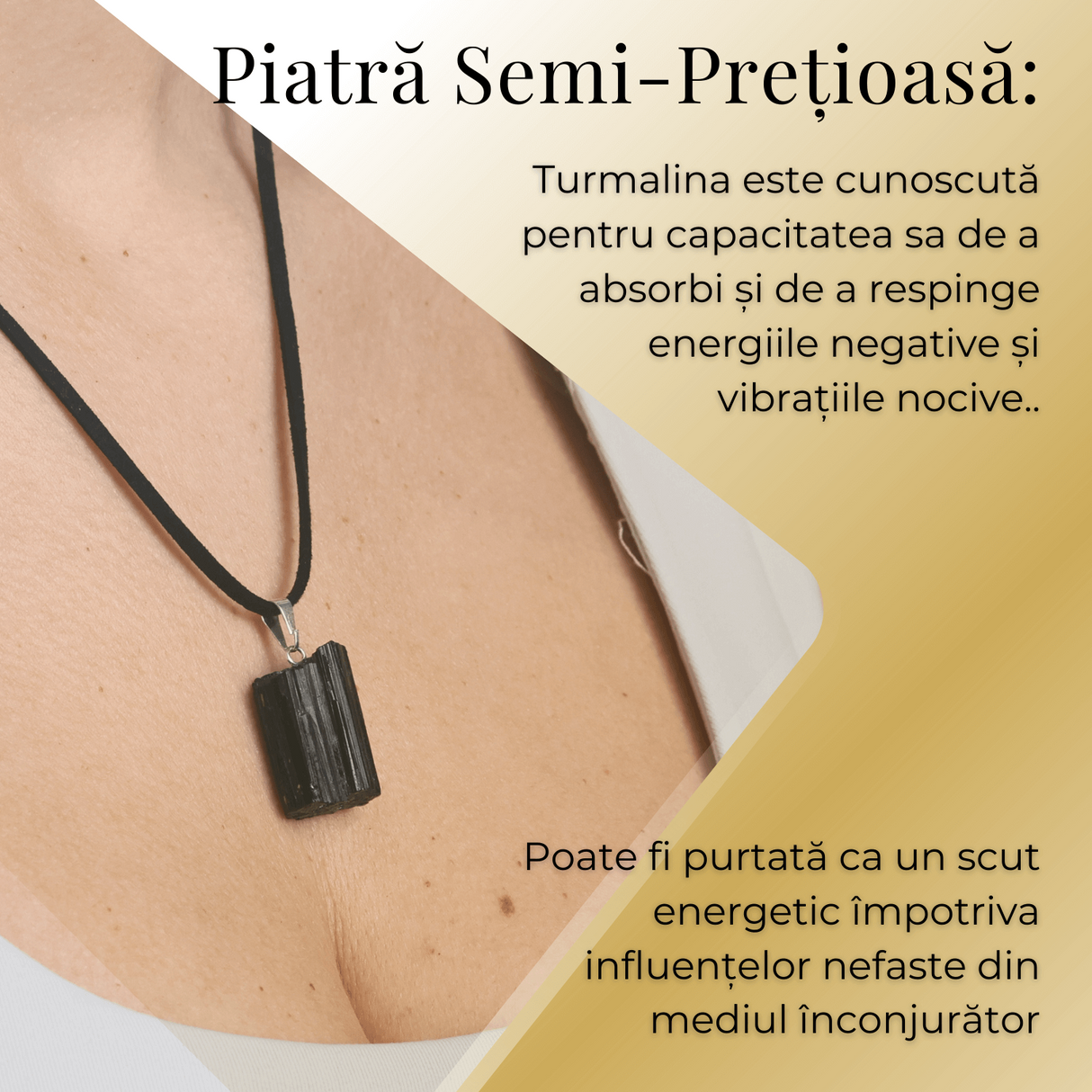 Colier Ajustabil cu Pandantiv din Turmalina Neagra Naturala 25-30mm