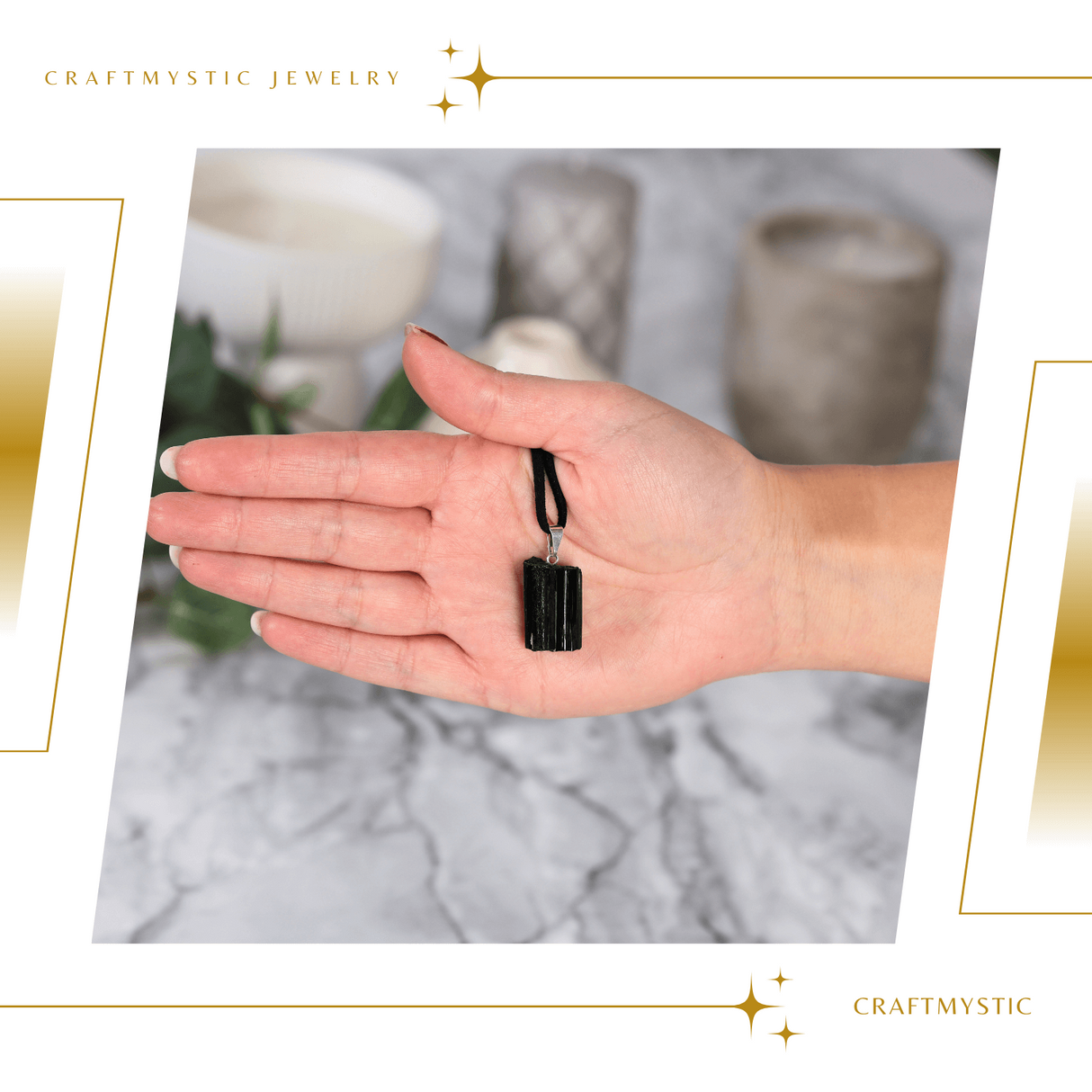 Colier Ajustabil cu Pandantiv din Turmalina Neagra Naturala 25-30mm