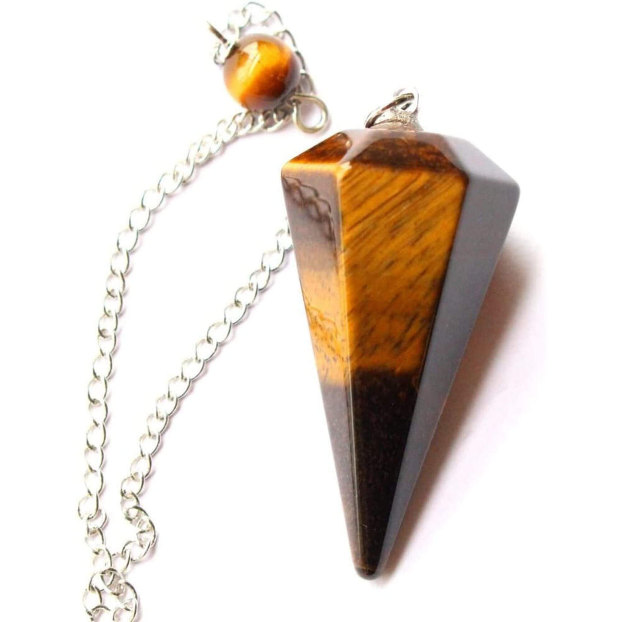 Pendul cu varf hexagonal din piatra naturala semipretioasa ochi de tigru