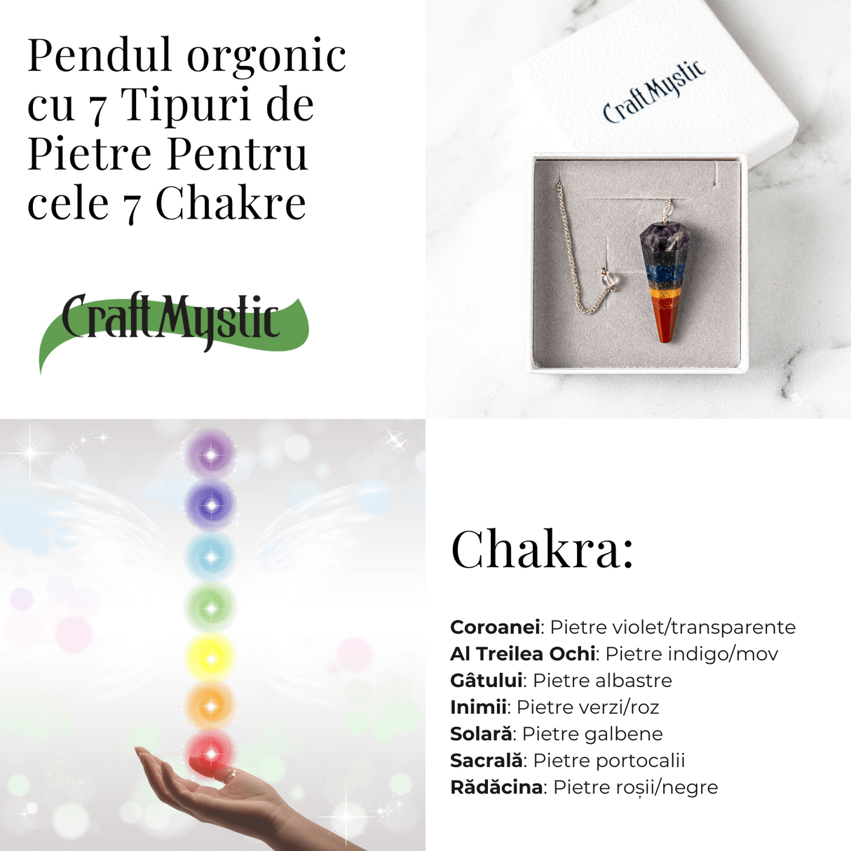 Pendul de Radiestezie cu Pietre 7 Chakre – Echilibru Energetic si Claritate