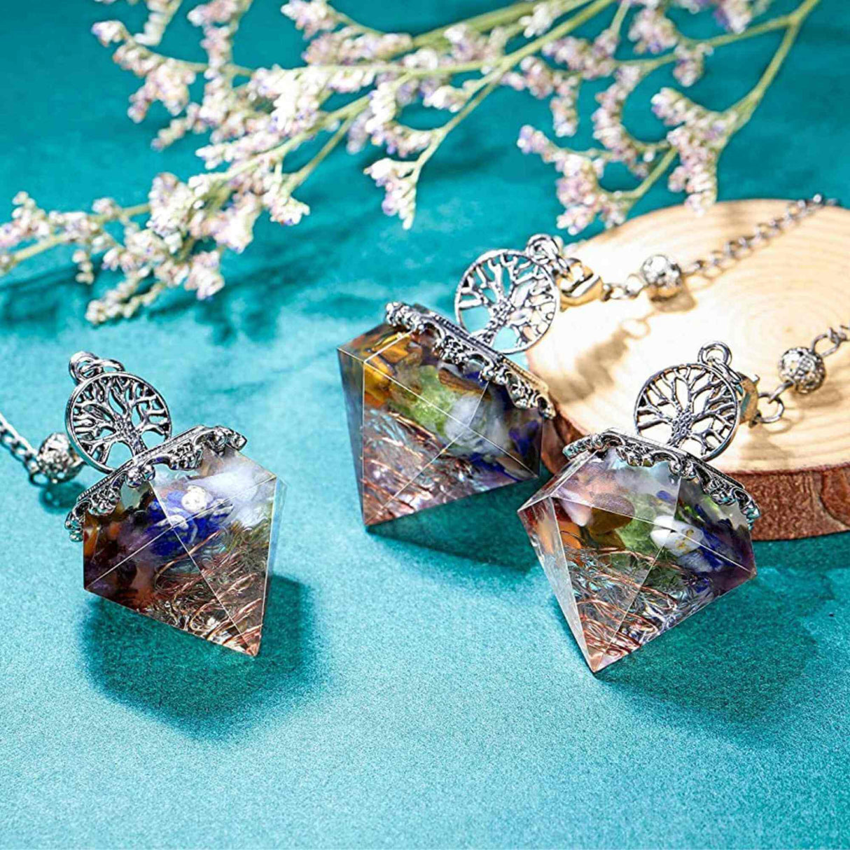 Pendul orgonic cu cristale vindecatoare 7 chakra pentru meditatie si energie pozitiva