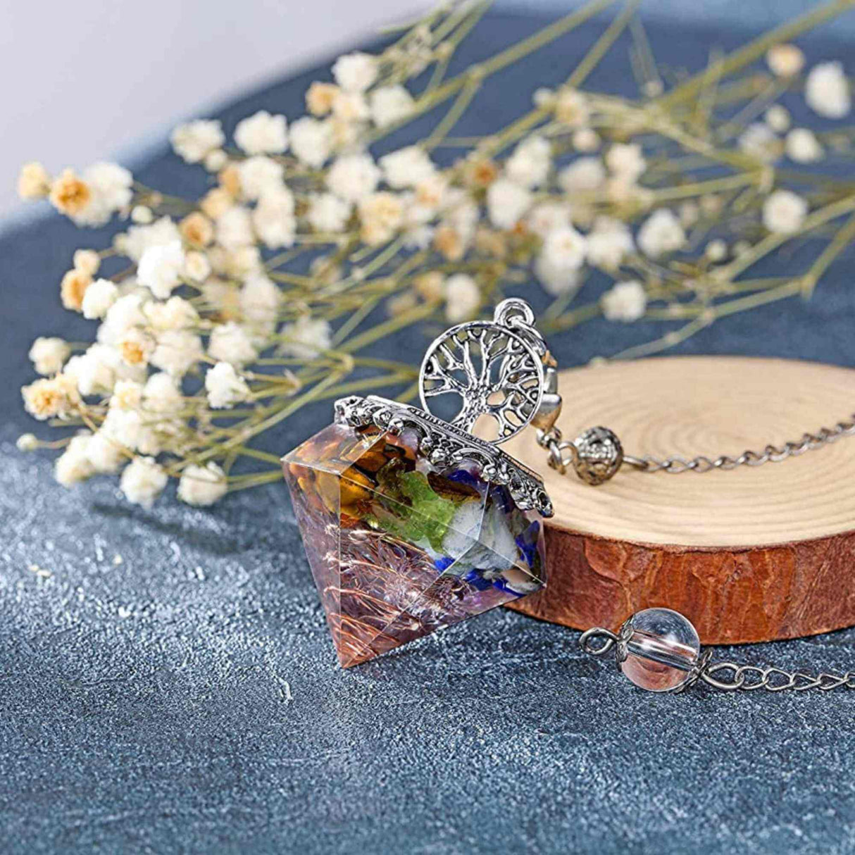 Pendul orgonic cu cristale vindecatoare 7 chakra pentru meditatie si energie pozitiva