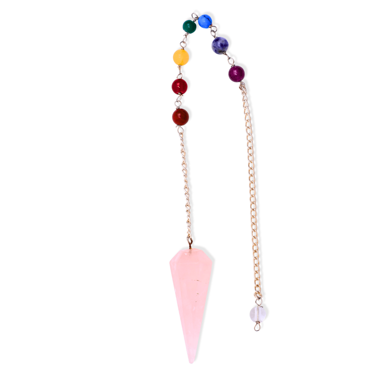 Pendul din Cuart Roz cu 7 Margele Chakre pentru Vindecare